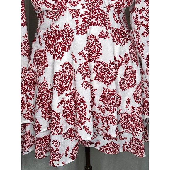 Dress Size Large Mini A Long Balloon Sleeves Runched Wrists Chiffon Long Deep V - Picture 12 of 16